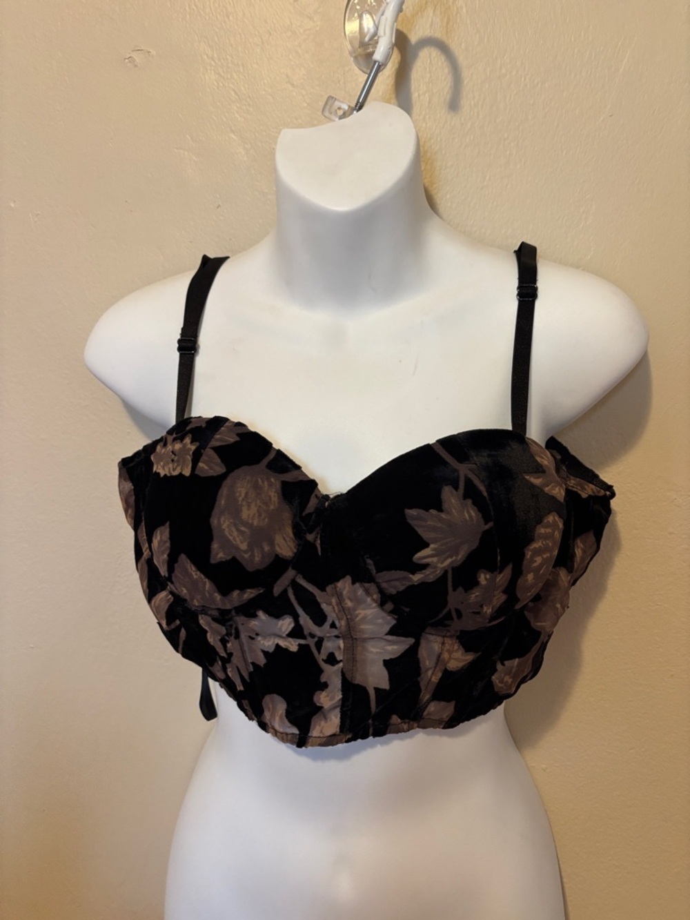 Black and Brown Floral Velvet Bustier Top